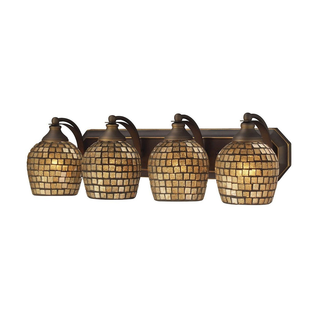 Bath And Spa 4 Light Vanity In Aged Bronze And Gold Leaf Glass Wall Elk Lighting 