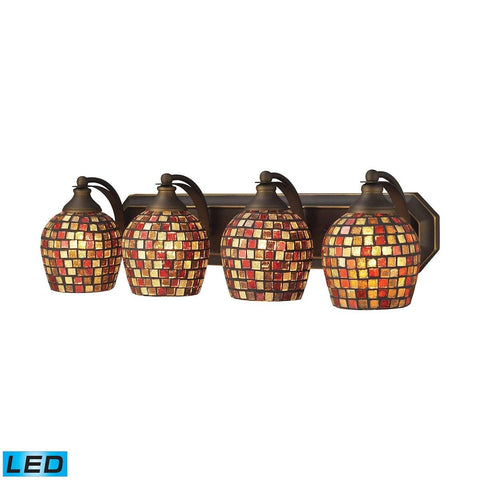 Bath And Spa 4 Light LED Vanity In Aged Bronze And Multi Fusion Glass Wall Elk Lighting 