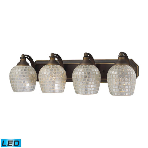 Bath And Spa 4 Light LED Vanity In Aged Bronze And Silver Glass Wall Elk Lighting 