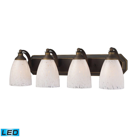 Bath And Spa 4 Light LED Vanity In Aged Bronze And Snow White Glass Wall Elk Lighting 