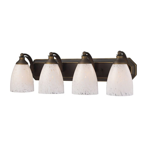Bath And Spa 4 Light Vanity In Aged Bronze And Snow White Glass Wall Elk Lighting 