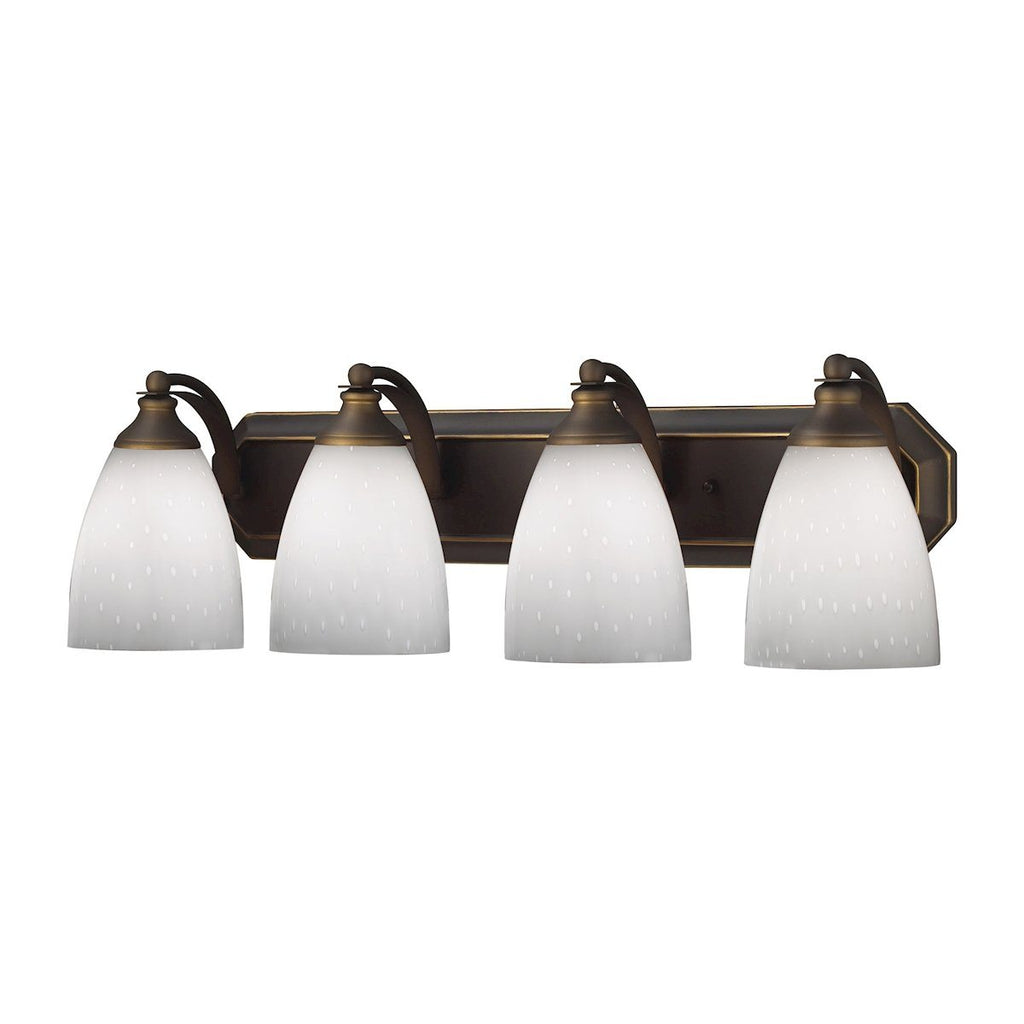 Bath And Spa 4 Light Vanity In Aged Bronze And Simple White Glass Wall Elk Lighting 