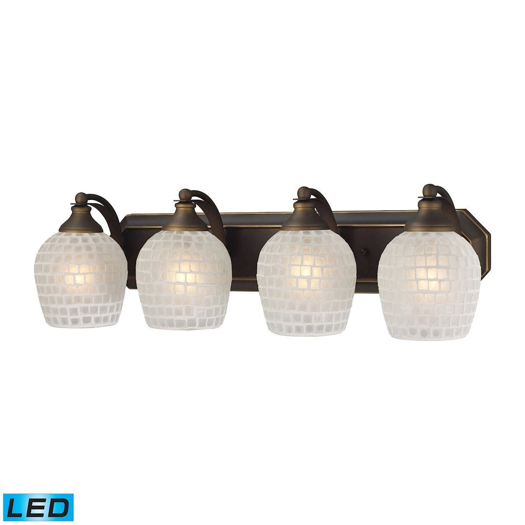 Bath And Spa 4 Light LED Vanity In Aged Bronze And White Glass Wall Elk Lighting 