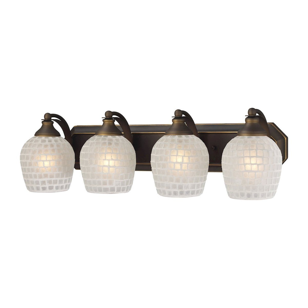 Bath And Spa 4 Light Vanity In Aged Bronze And White Glass Wall Elk Lighting 