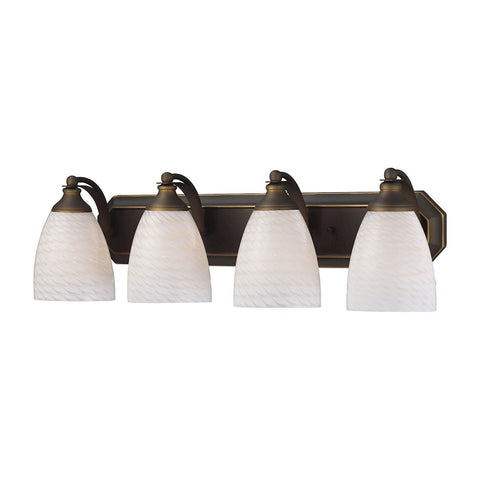 Bath And Spa 4 Light Vanity In Aged Bronze And White Swirl Glass Wall Elk Lighting 