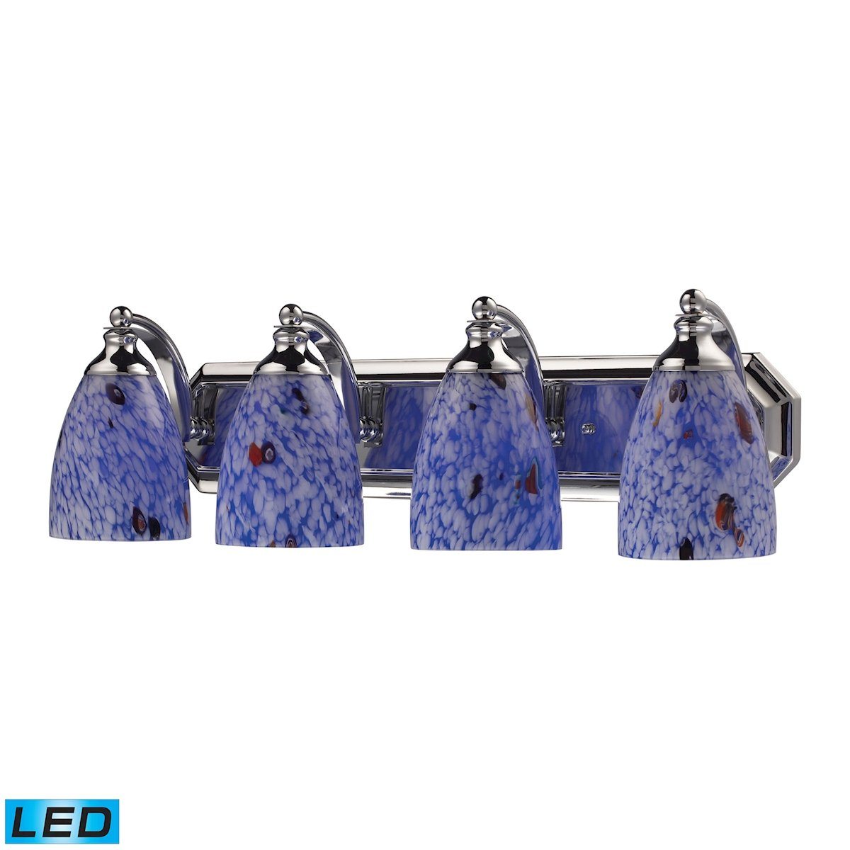 Bath And Spa 4 Light LED Vanity In Polished Chrome And Starburst Blue Glass Wall Elk Lighting 