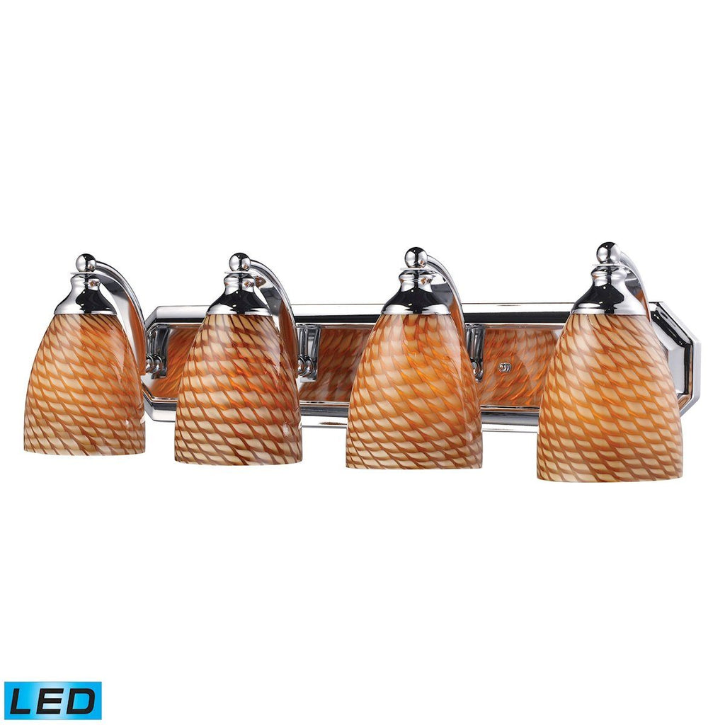 Bath And Spa 4 Light LED Vanity In Polished Chrome And Cocoa Glass Wall Elk Lighting 