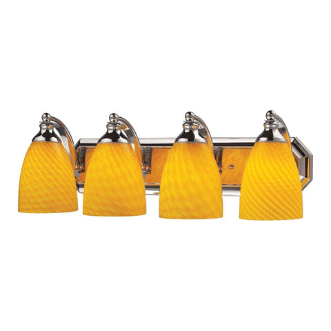 Bath And Spa 4 Light Vanity In Polished Chrome And Canary Glass Wall Elk Lighting 