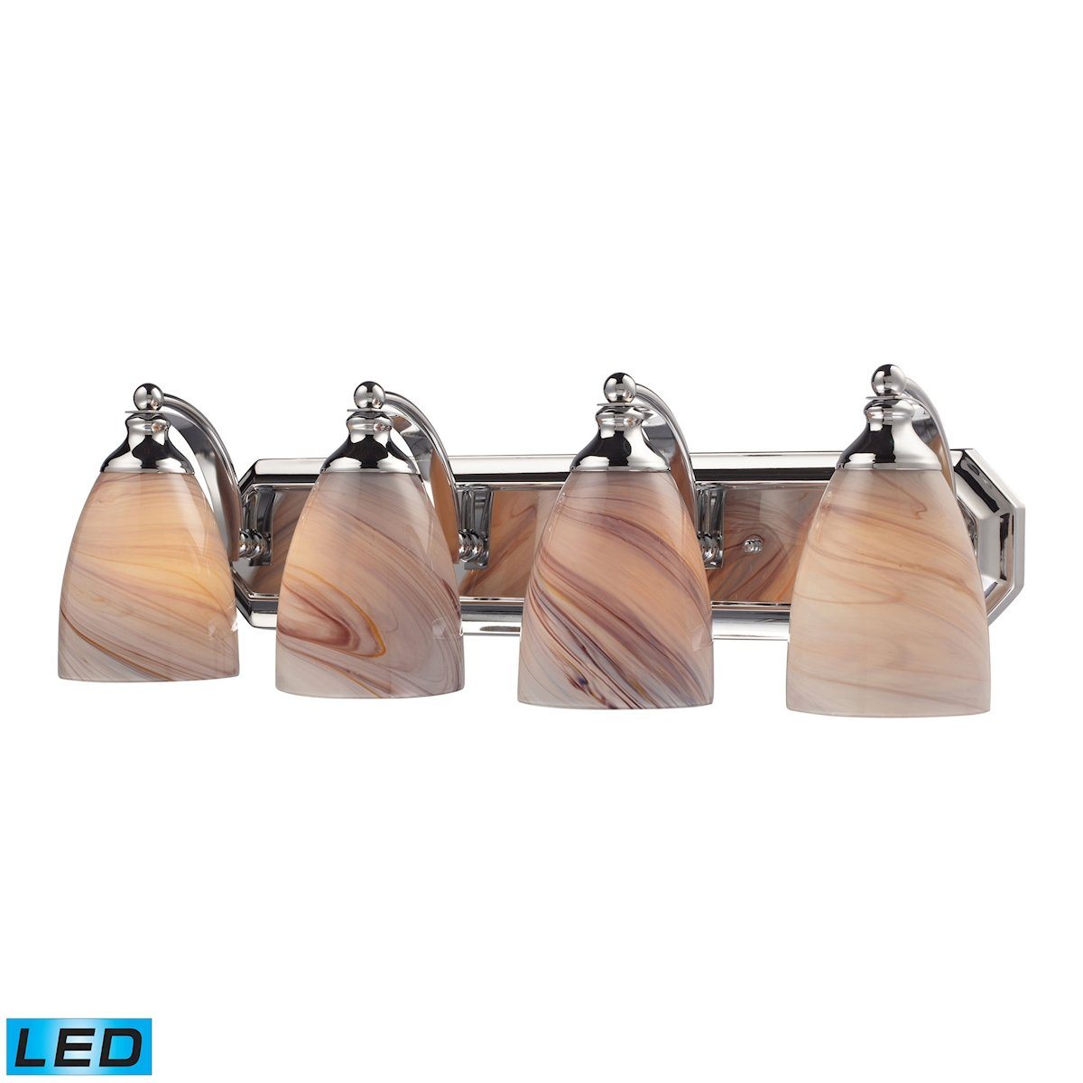 Bath And Spa 4 Light LED Vanity In Polished Chrome And Creme Glass Wall Elk Lighting 