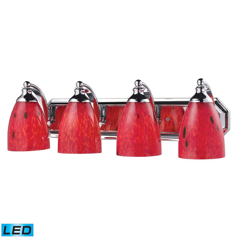 Bath And Spa 4 Light LED Vanity In Polished Chrome And Fire Red Glass Wall Elk Lighting 