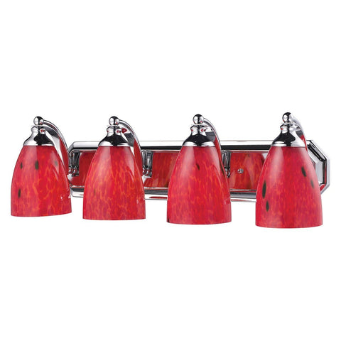 Bath And Spa 4 Light Vanity In Polished Chrome And Fire Red Glass Wall Elk Lighting 