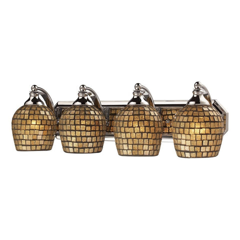 Bath And Spa 4 Light Vanity In Polished Chrome And Gold Leaf Glass Wall Elk Lighting 