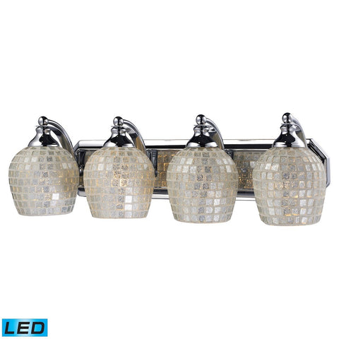 Bath And Spa 4 Light LED Vanity In Polished Chrome And Silver Glass Wall Elk Lighting 