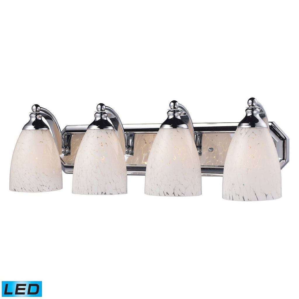 Bath And Spa 4 Light LED Vanity In Polished Chrome And Snow White Glass Wall Elk Lighting 