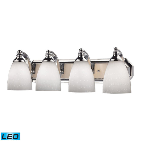Bath And Spa 4 Light LED Vanity In Polished Chrome And Simple White Glass Wall Elk Lighting 