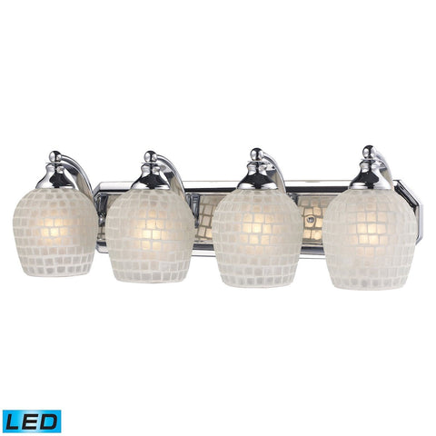 Bath And Spa 4 Light LED Vanity In Polished Chrome And White Glass Wall Elk Lighting 