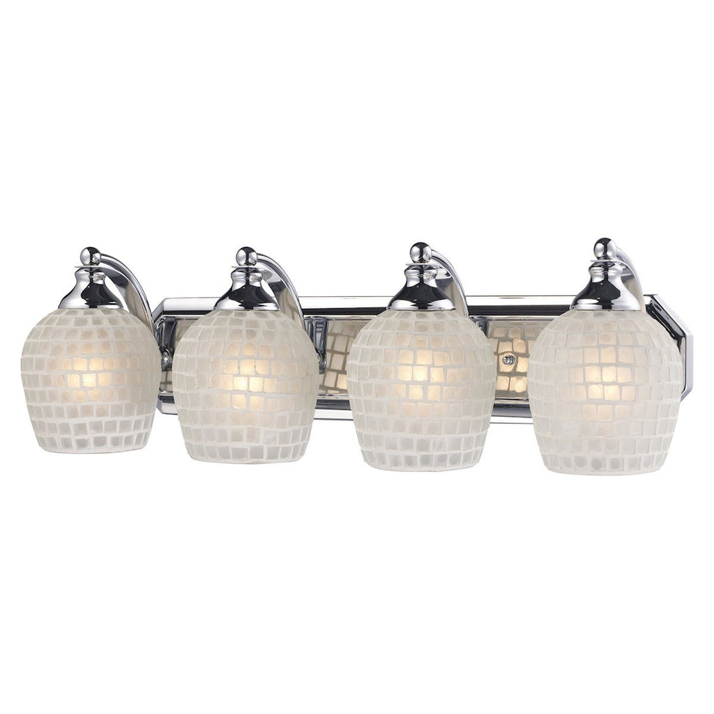 Bath And Spa 4 Light Vanity In Polished Chrome And White Glass Wall Elk Lighting 