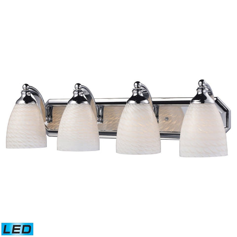 Bath And Spa 4 Light LED Vanity In Polished Chrome And White Swirl Glass Wall Elk Lighting 