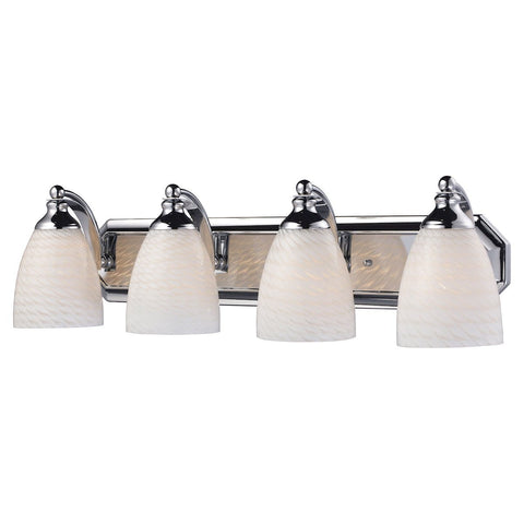 Bath And Spa 4 Light Vanity In Polished Chrome And White Swirl Glass Wall Elk Lighting 