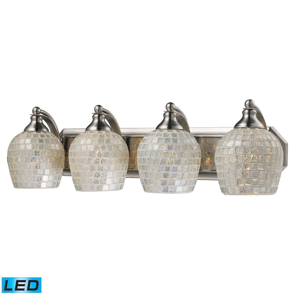 Bath And Spa 4 Light LED Vanity In Satin Nickel And Silver Glass Wall Elk Lighting 
