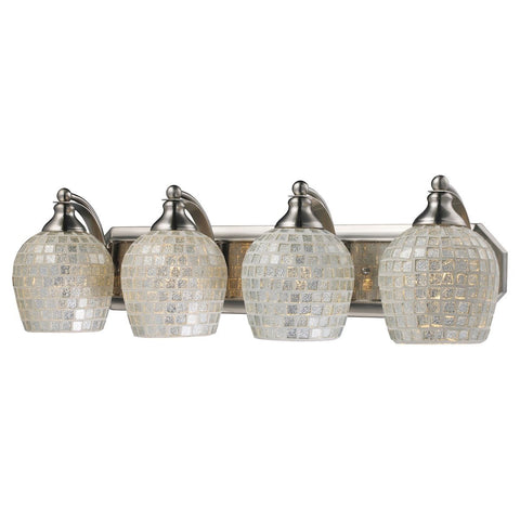 Bath And Spa 4 Light Vanity In Satin Nickel And Silver Glass Wall Elk Lighting 