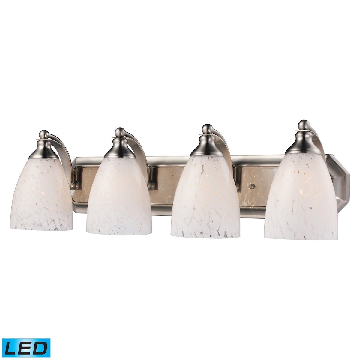 Bath And Spa 4 Light LED Vanity In Satin Nickel And Snow White Glass Wall Elk Lighting 