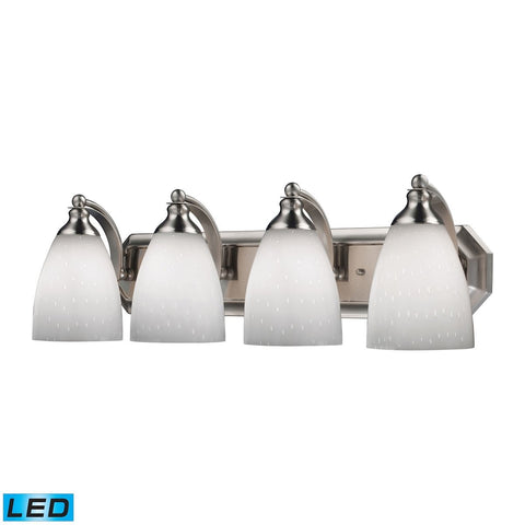 Bath And Spa 4 Light LED Vanity In Satin Nickel And Simple White Glass Wall Elk Lighting 
