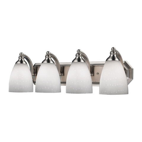 Bath And Spa 4 Light Vanity In Satin Nickel And Simple White Glass Wall Elk Lighting 