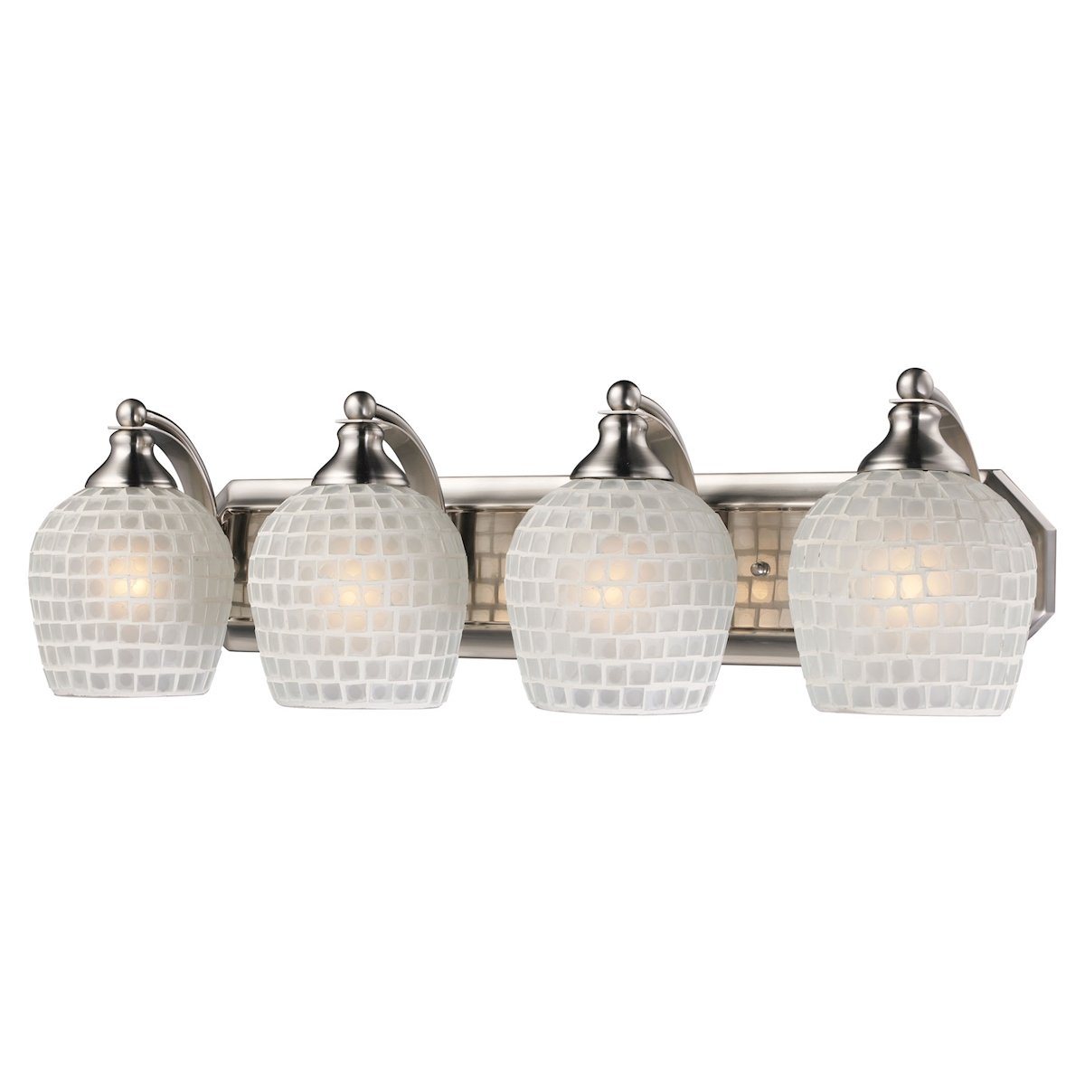 Bath And Spa 4 Light Vanity In Satin Nickel And White Glass Wall Elk Lighting 