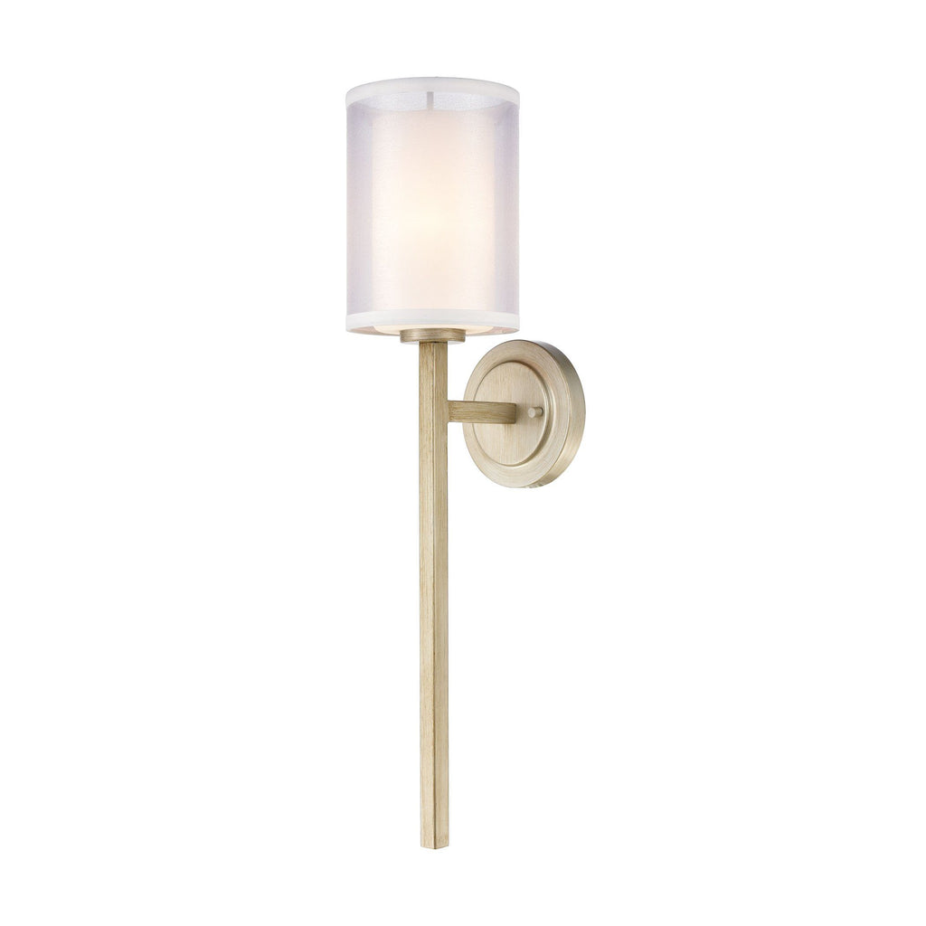 Diffusion 1-Light Sconce in Aged Silver with Frosted Glass Inside Silver Organza Shade Wall Elk Lighting 