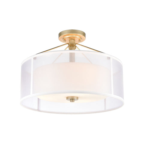 Diffusion 3-Light Semi Flush Mount in Aged Silver with Frosted Glass Inside Silver Organza Shade Ceiling Elk Lighting 
