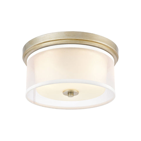 Diffusion 2-Light Flush Mount in Aged Silver with Frosted Glass Inside Silver Organza Shade Ceiling Elk Lighting 
