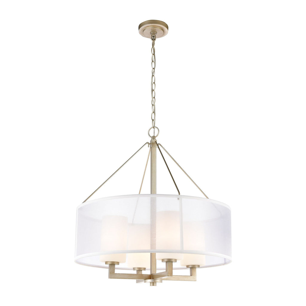 Diffusion 4-Light Pendant in Aged Silver with Frosted Glass Inside Silver Organza Shade Ceiling Elk Lighting 