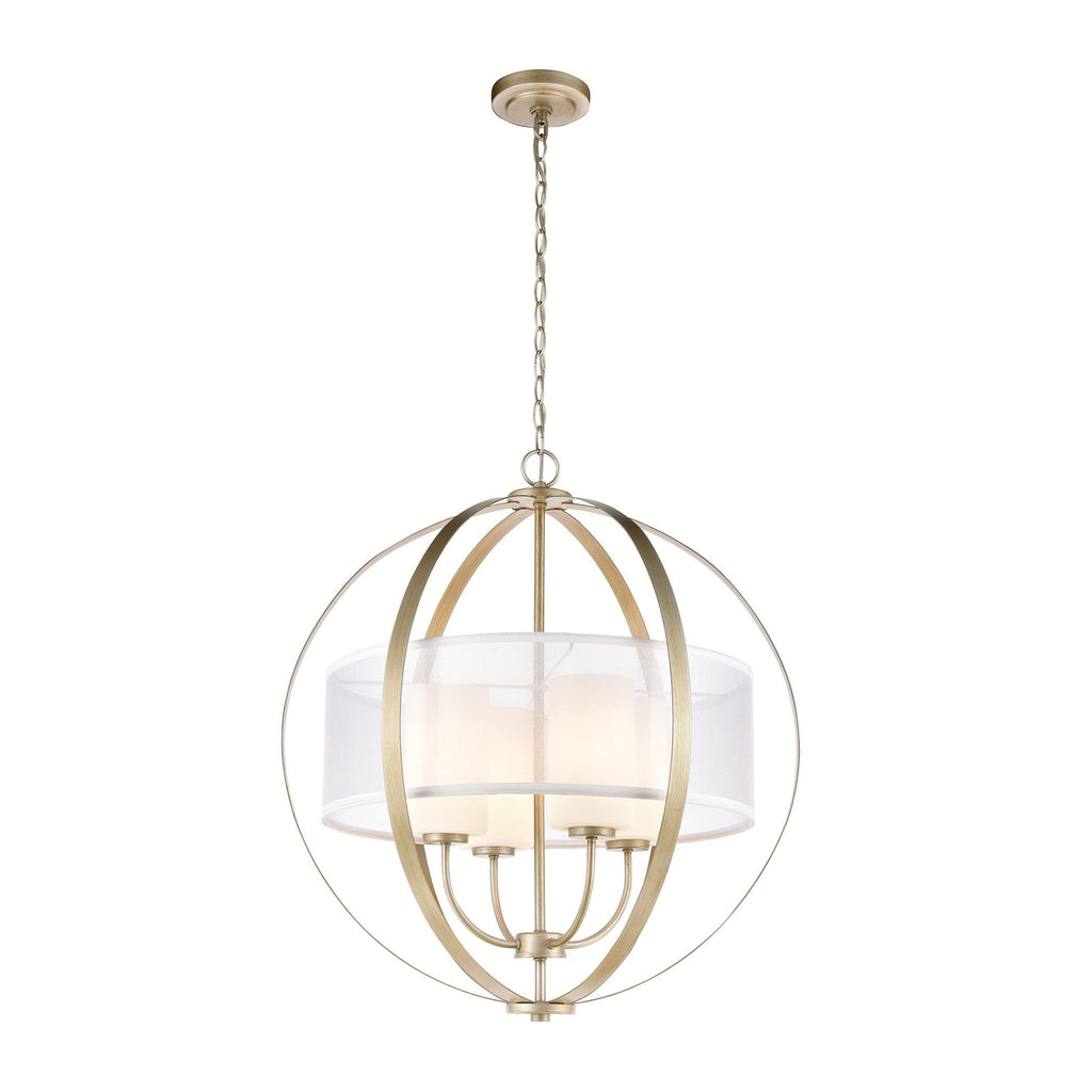 Diffusion 4-Light Pendant in Aged Silver with Frosted Glass Inside Silver Organza Shade Ceiling Elk Lighting 