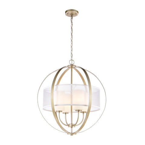 Diffusion 4-Light Pendant in Aged Silver with Frosted Glass Inside Silver Organza Shade Ceiling Elk Lighting 