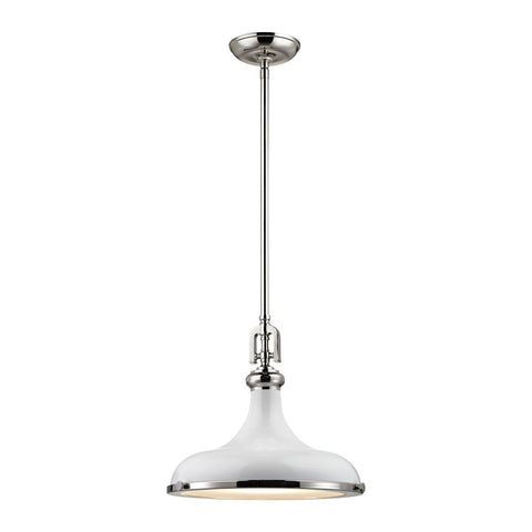 Rutherford 1 Light Pendant In Polished Nickel And Gloss White Ceiling Elk Lighting 