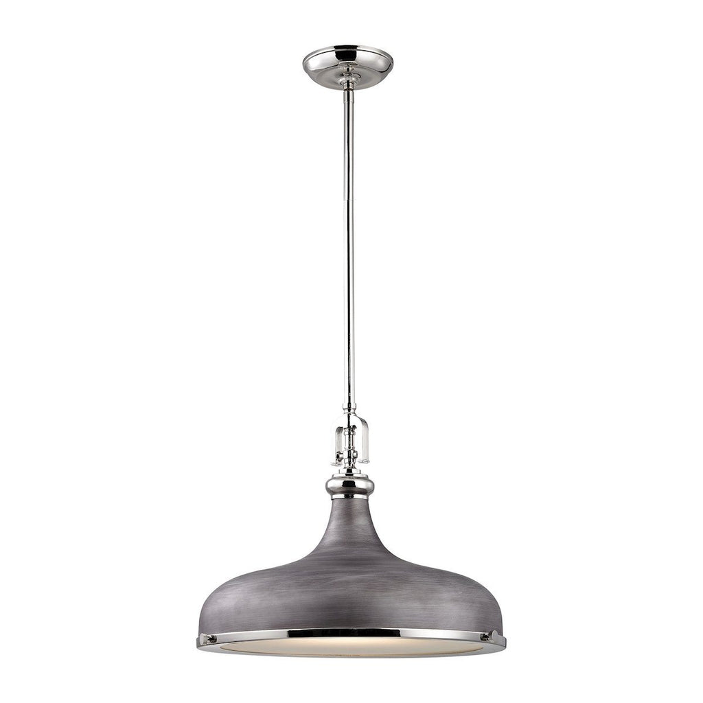 Rutherford 1 Light Pendant In Polished Nickel And Weathered Zinc Ceiling Elk Lighting 