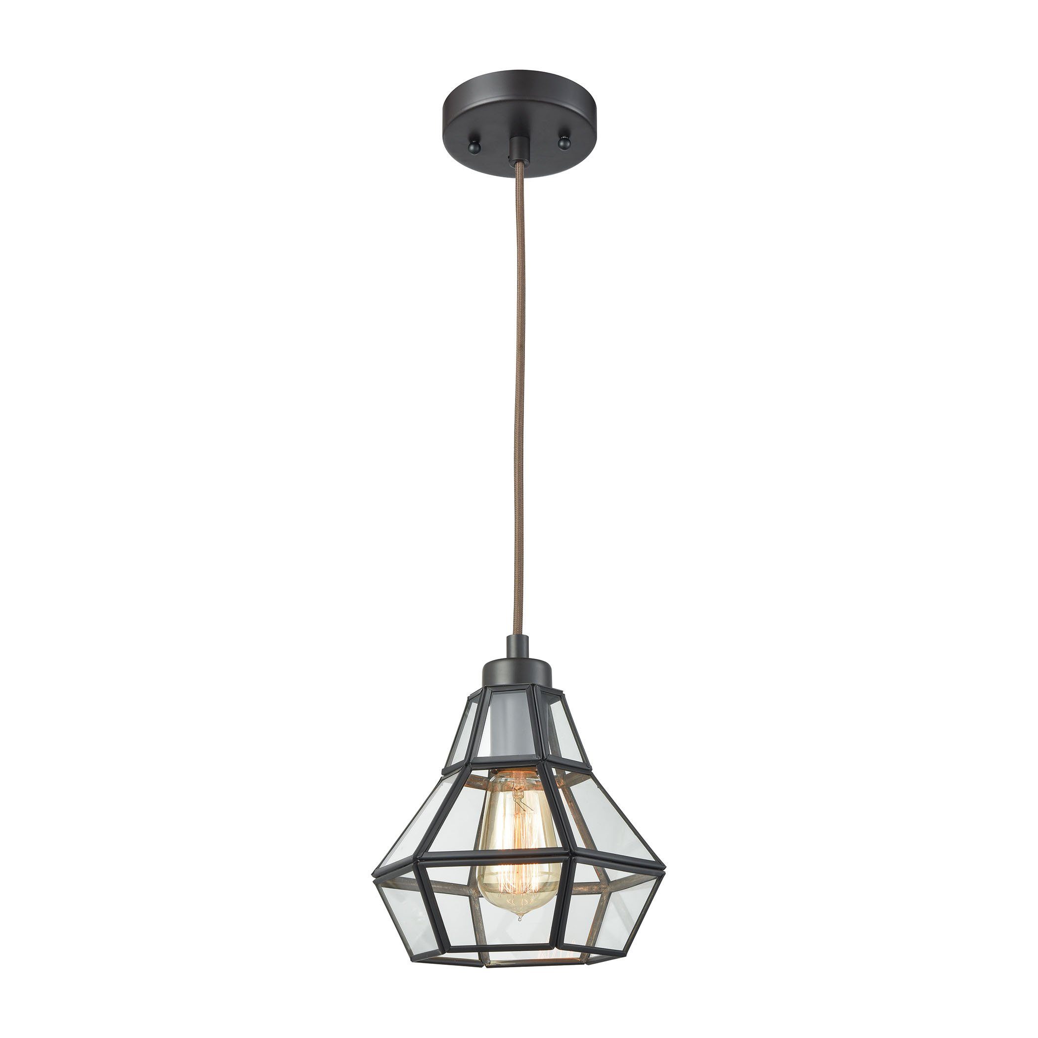 Window Pane 1 Light Pendant in Oil Rubbed Bronze with Clear Glass Ceiling Elk Lighting 
