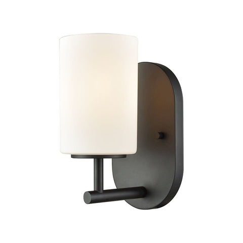 Pemlico 1 Light Vanity In Oil Rubbed Bronze With White Glass Wall Elk Lighting 