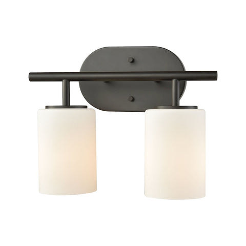 Pemlico 2 Light Vanity In Oil Rubbed Bronze With White Glass Wall Elk Lighting 