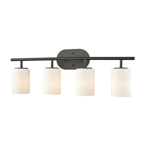 Pemlico 4 Light Vanity In Oil Rubbed Bronze With White Glass Wall Elk Lighting 