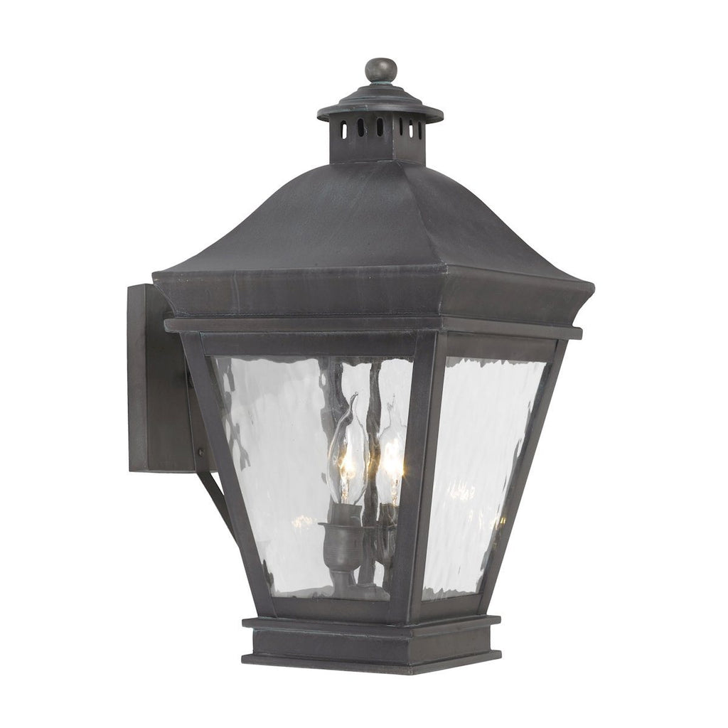 Landings Outdoor Wall Lantern In Charcoal And Water Glass Outdoor Wall Elk Lighting 