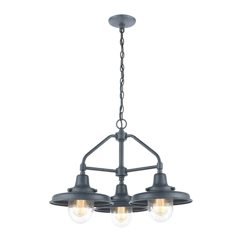 Vinton Station 3-Light Hanging in Aged Zinc with Seedy Glass Outdoor Elk Lighting 