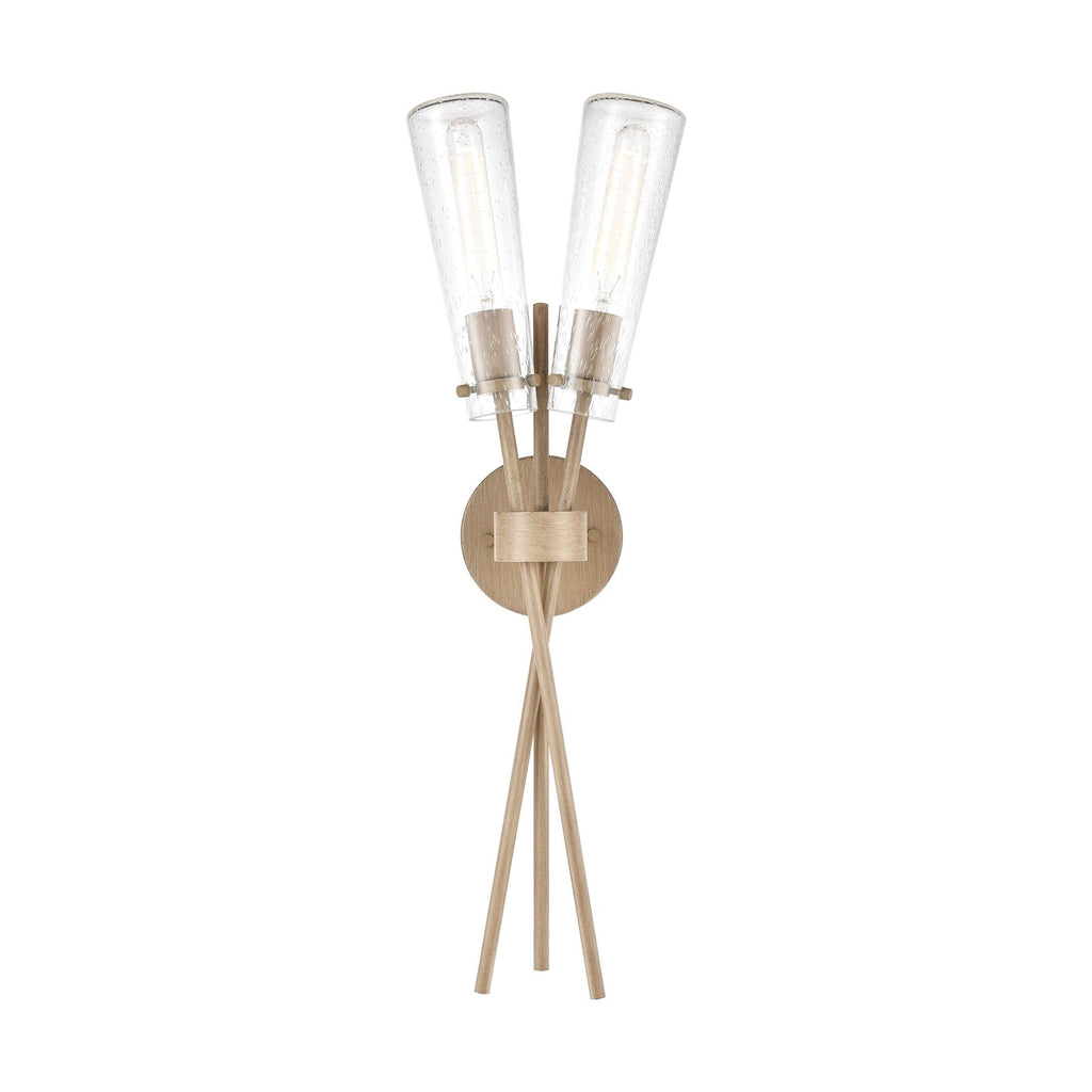 Stix 2-Light Sconce in Light Wood with Seedy Glass Wall Elk Lighting 