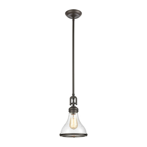 Rutherford 1-Light Mini Pendant in Oil Rubbed Bronze with Seedy Glass