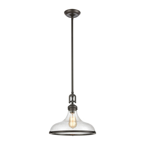Rutherford 1-Light Pendant in Oil Rubbed Bronze with Seedy Glass