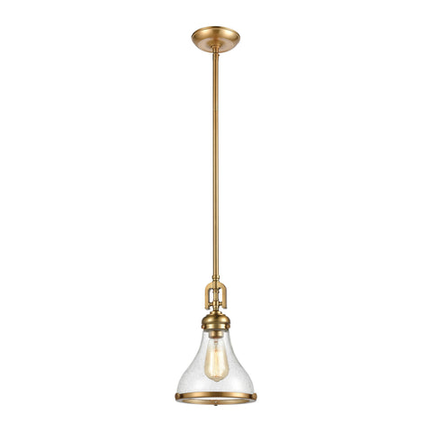 Rutherford 1-Light Mini Pendant in Satin Brass with Seedy Glass