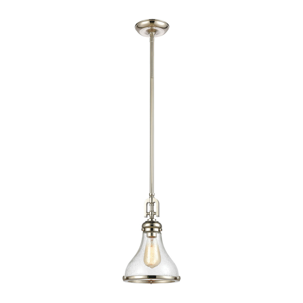 Rutherford 1-Light Mini Pendant in Polished Nickel with Seedy Glass