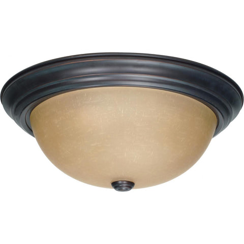 3 Light 15" Flush Mount with Champagne Linen Washed Glass Ceiling Nuvo Lighting 