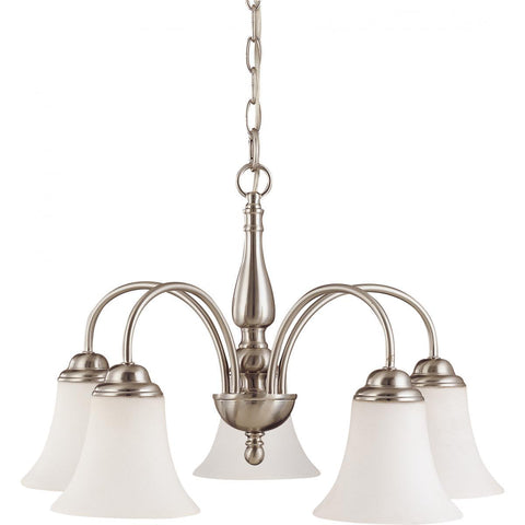 Dupont 5 light 21" Chandelier with Satin White Glass Ceiling Nuvo Lighting 